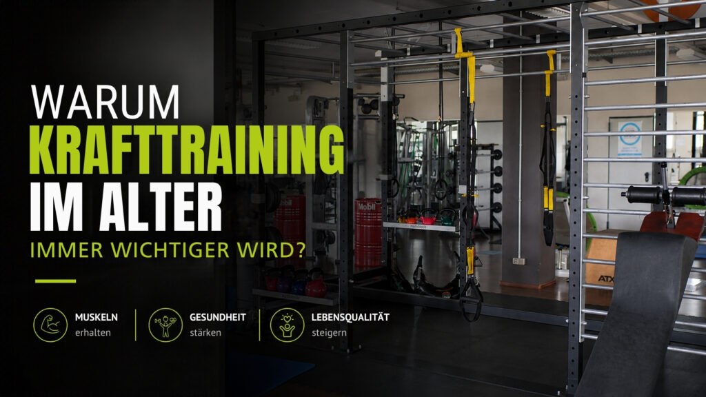 Functional-Training-Bereich mit Trainingsgeräten, Kettlebells und Schlingentrainern als Symbol für Krafttraining, Mobilität und Gesundheit im Alter.